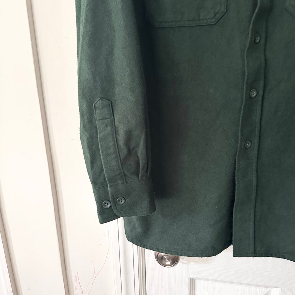 LL Bean Men Dark Green Button Down Cotton Chamois Flannel Shirt MT03 Medium - Picture 3 of 8